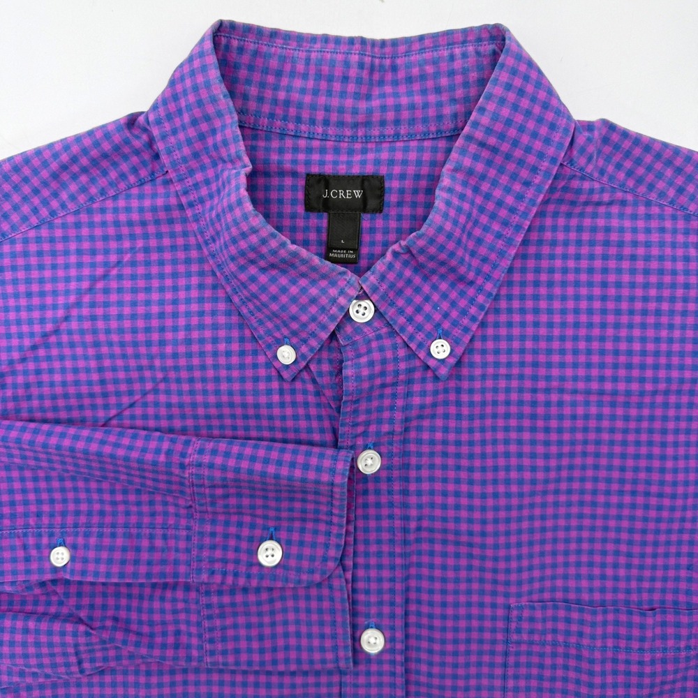J.Crew Button Down Shirt Mens L Purple Gingham Check Long Sleeve Cotton Classic